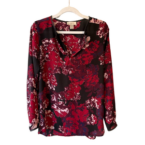 LOFT Women's Floral Red and Black Top